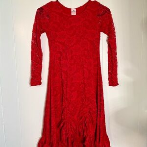 Mia Belle Girls Red Lace Formal Dress